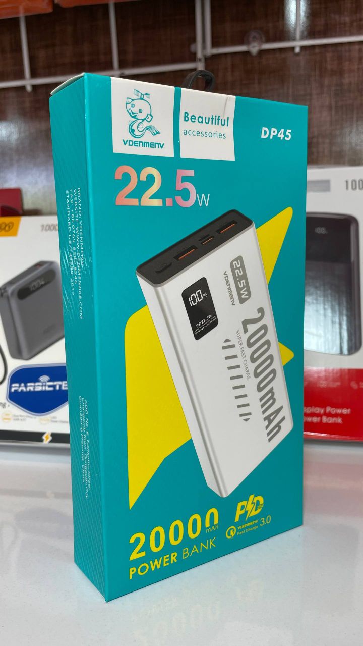 پاوربانک اورجینال VDENMEN مدل DP45 ظرفیت 20000 میلی‌آمپر ساعت